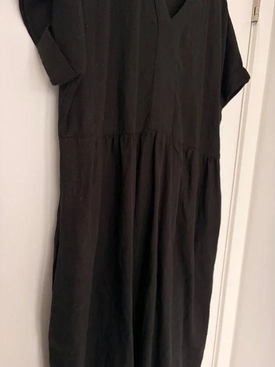 BRIGGS NEW YORK BLACK LINEN RAYON DOLMAN SLEEVE V-NECK CASUAL DRESS, LARGE - Picture 5 of 11